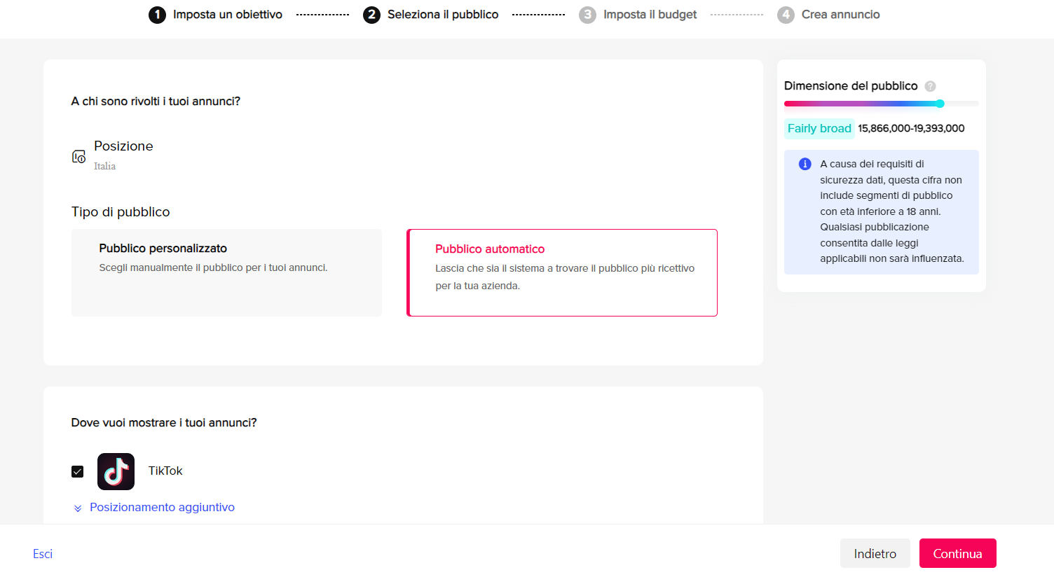 Seleziona pubblico tiktok