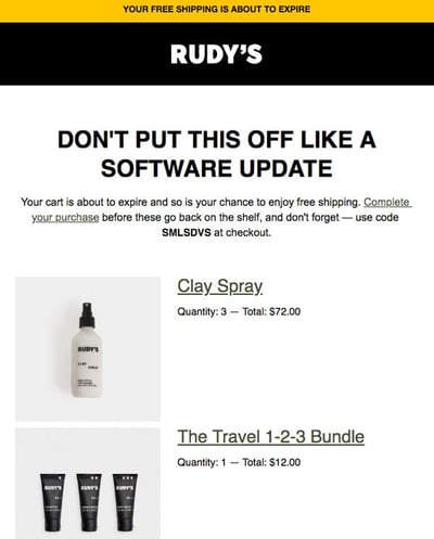 Rudy's example - Abandoned cart email