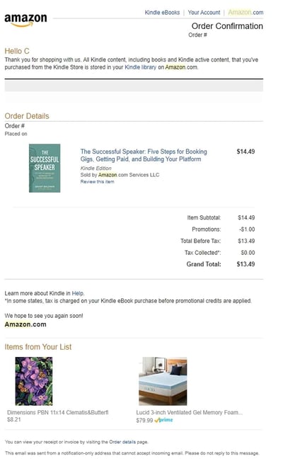 Amazon example - Transactional email