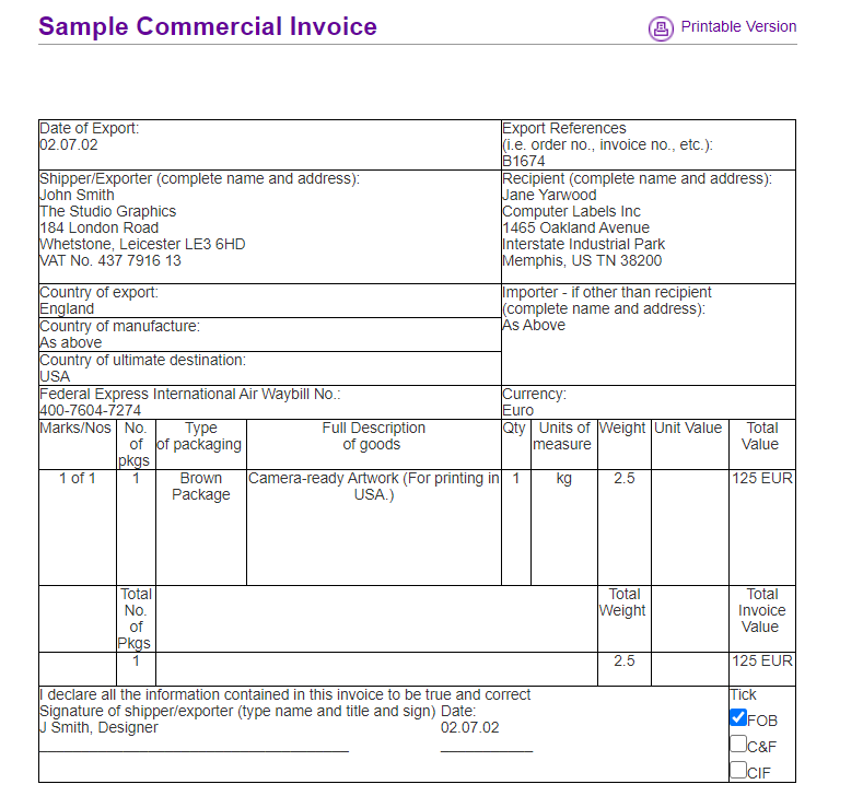 Handelsrechnungen für ECommerce-Unternehmen - Template