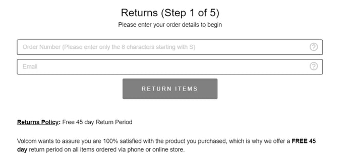 Esempio di un portale ecommerce per la stampa di un'etichetta di reso