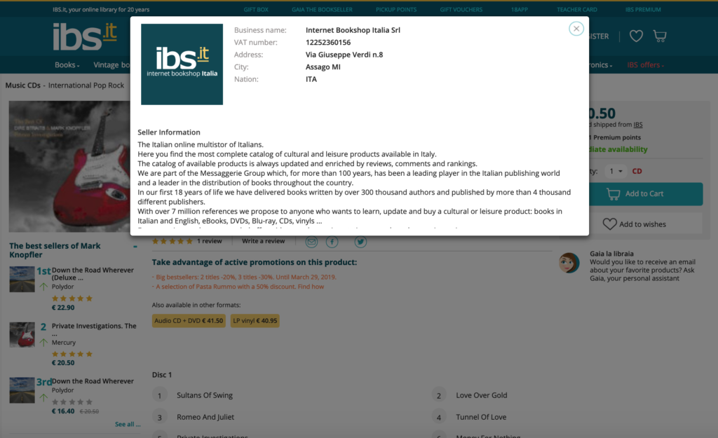 Seller Information on IBS Marketplace