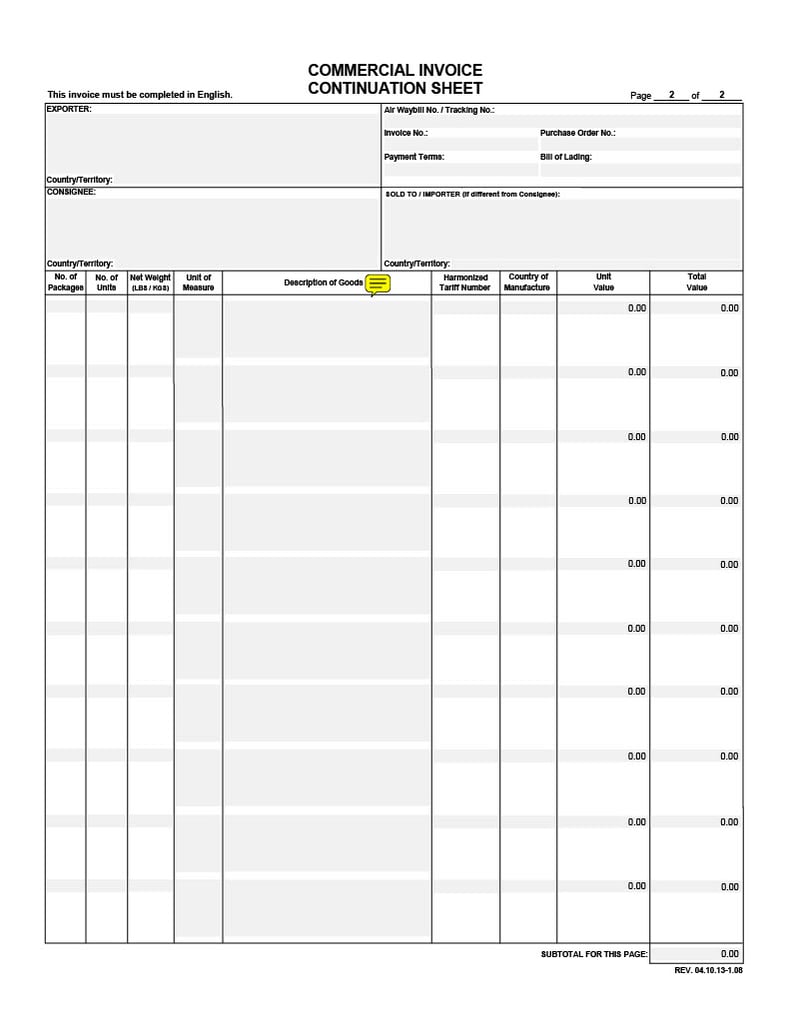 Commercial Invoice FedEx template