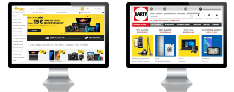 Home page di FNAC e Darty in cui è possibile visualizzare il loro catalogo prodotti