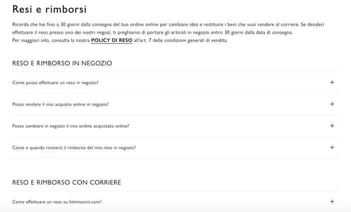 Intimissimi portale di reso