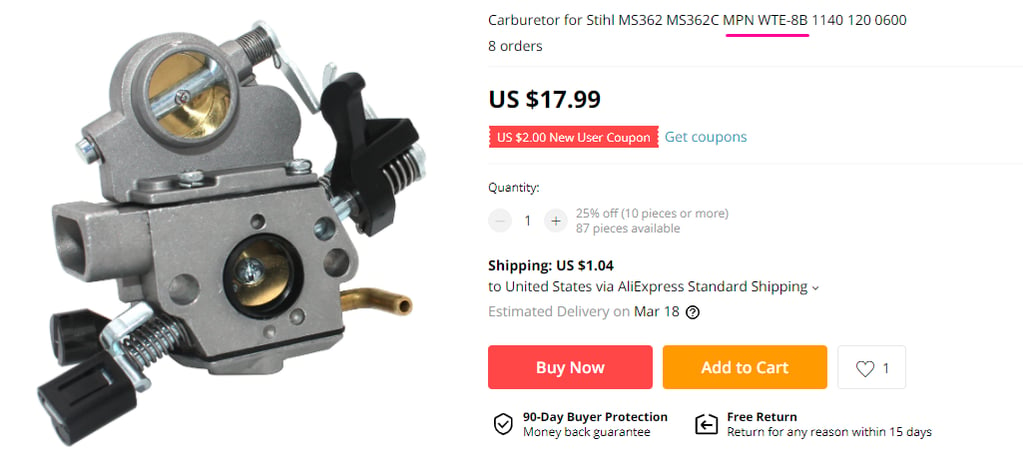 MPN - Manufacturer Part Number example 