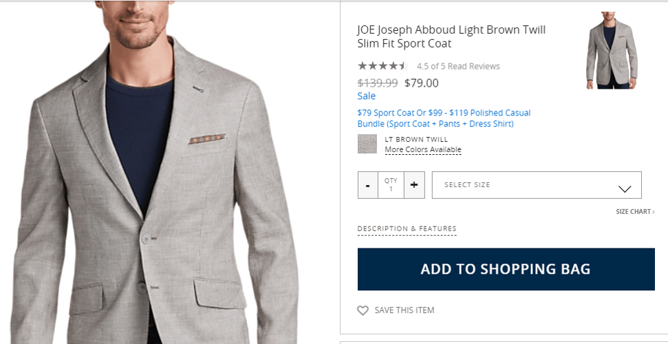 ecommerce product bundle example from Men's Warehouse