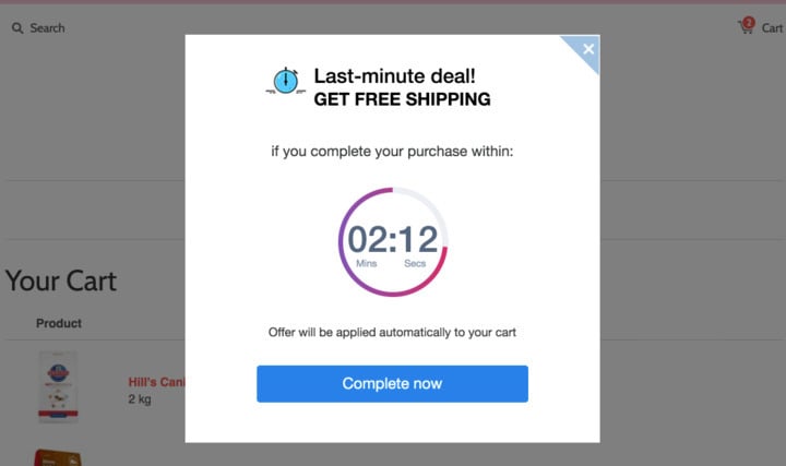 7 strategies to boost your product page Conversion Rate: Example of Countdown Clock when shopping