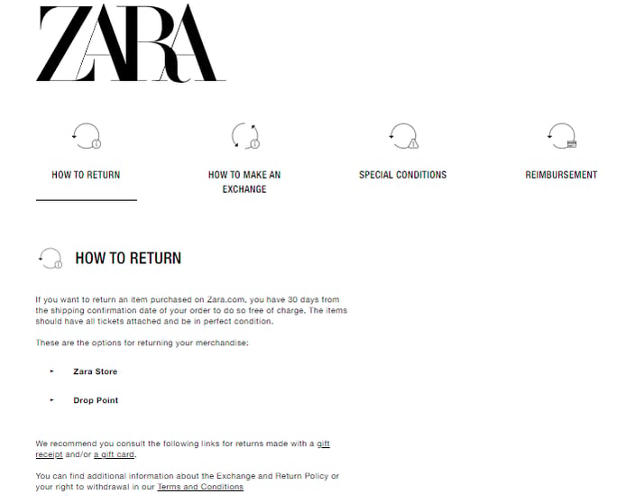 Zara return policy
