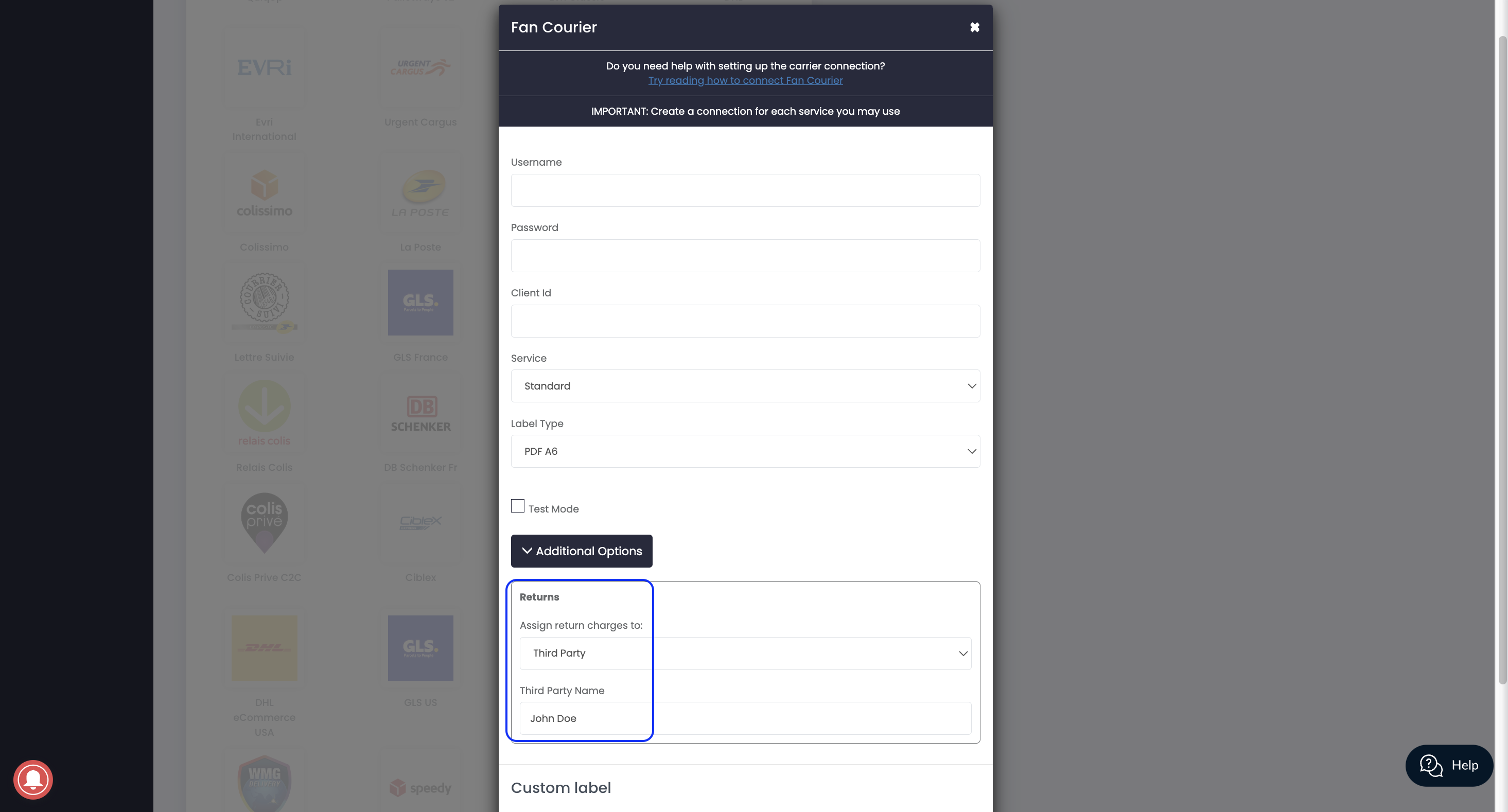 FANCourier - Choose payor of returns