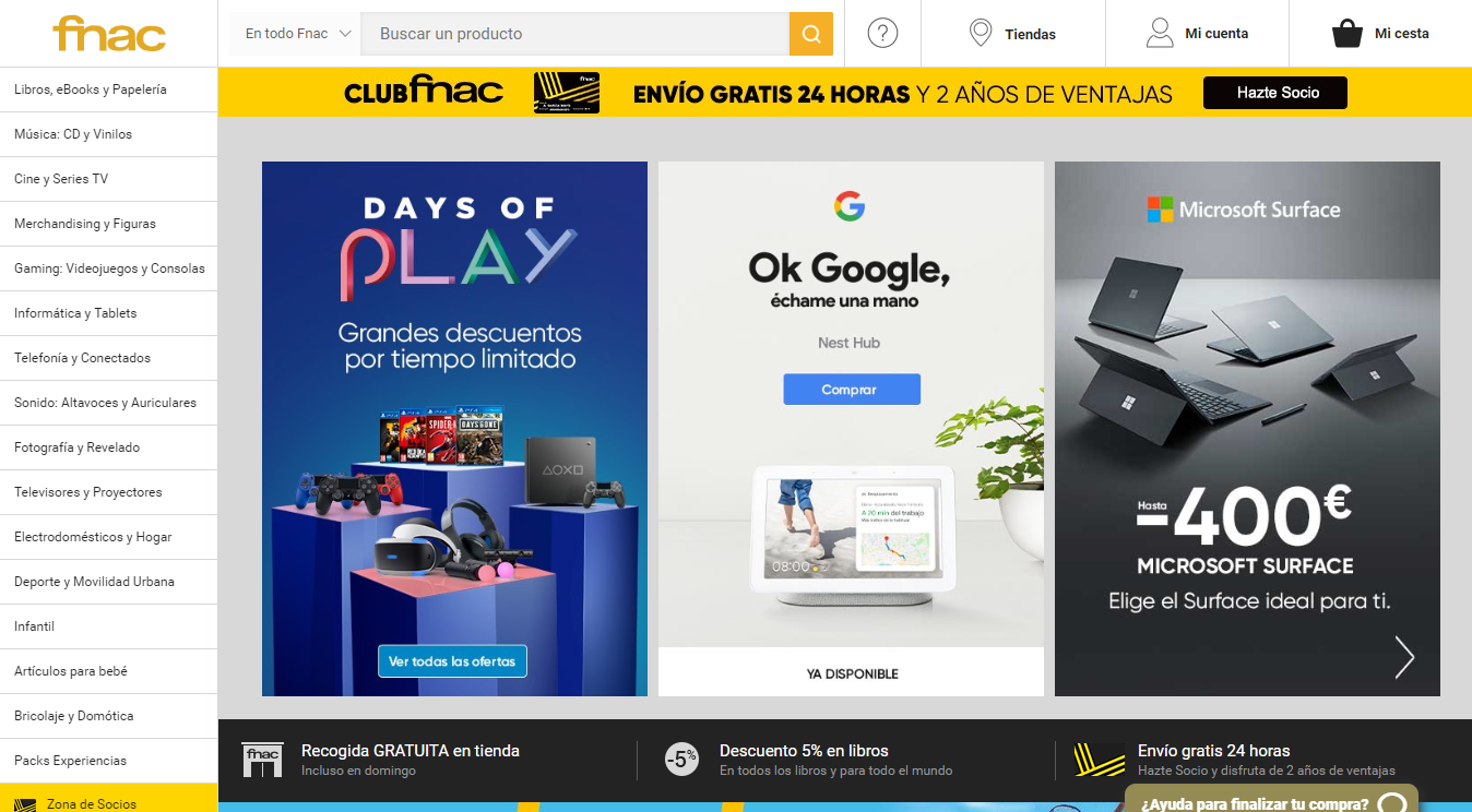 Homepage FNAC, uno dei milgiori marketplace in Spagna