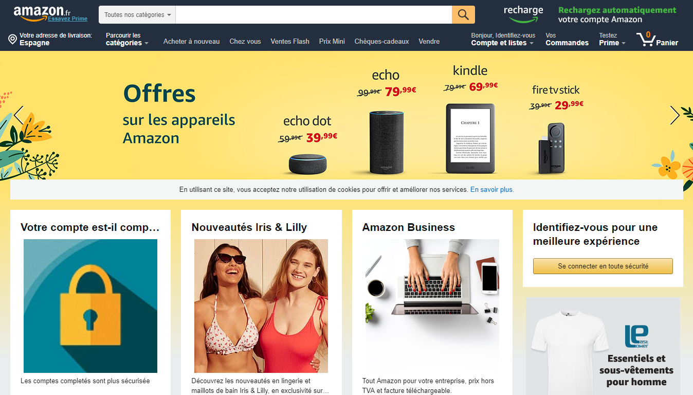 Page d'accueil Amazon, une des meilleures marketplaces du monde