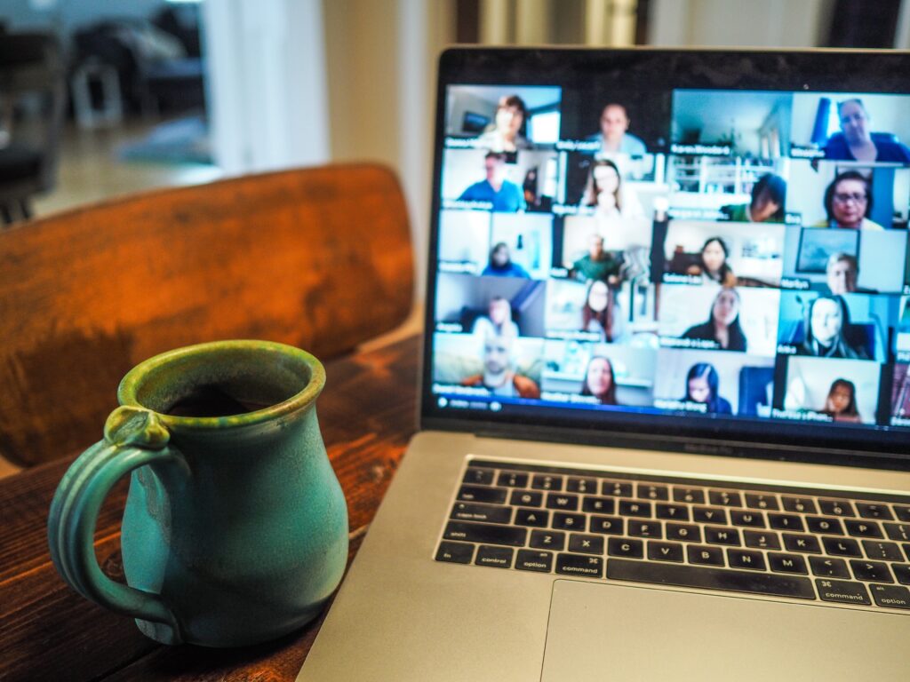 Laptop showing conference call