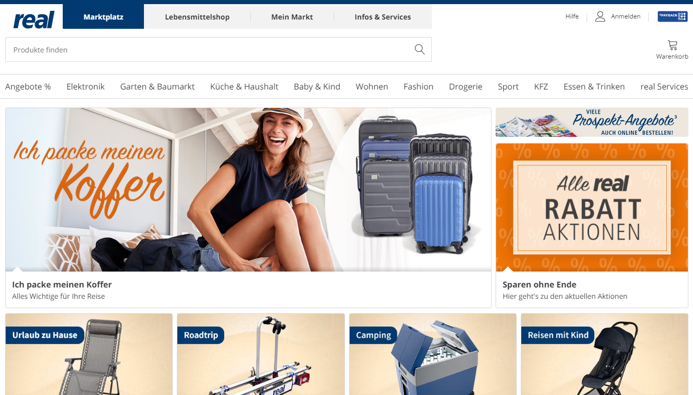Homepage Real, one of the best marketplaces in Germany