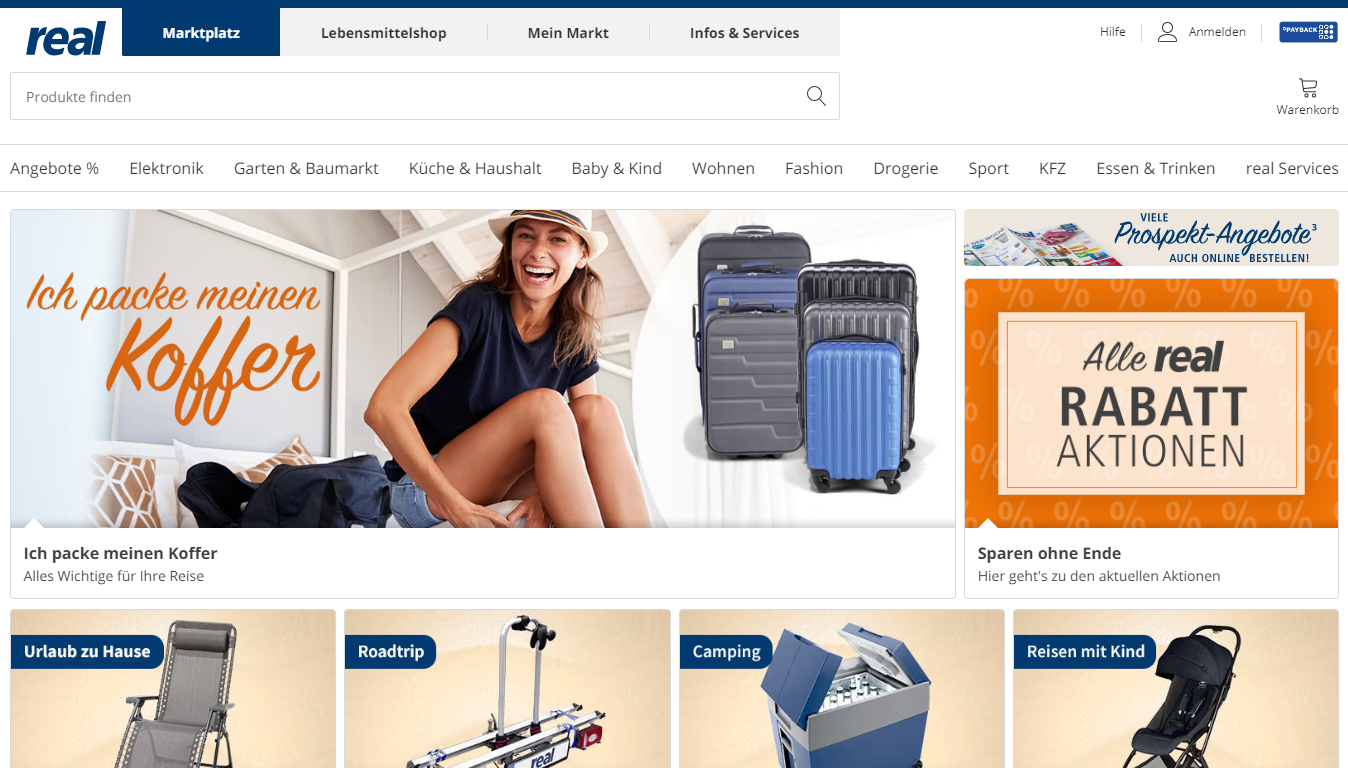 Homepage Real, uno dei migliori marketplace in Germania