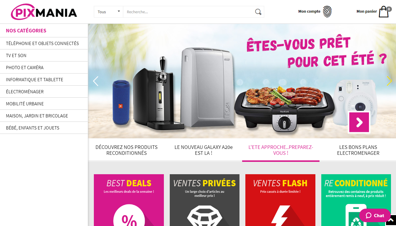 Homepage Pixmania, a marketplace to sell in France