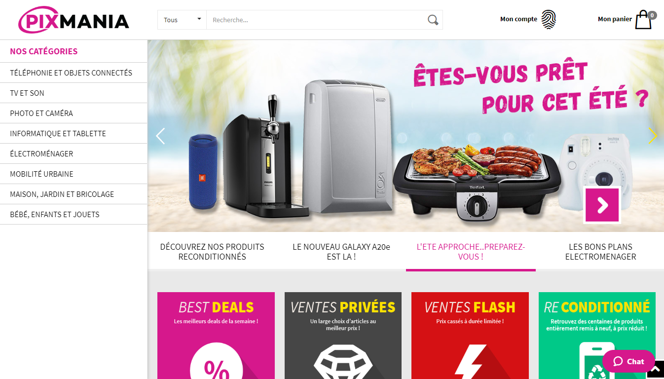 Homepage Pixmania,un marketplace per vendere in Francia