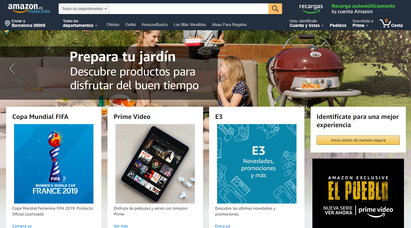 Page d'accueil Amazon, une des meilleures Marketplace en Espagne