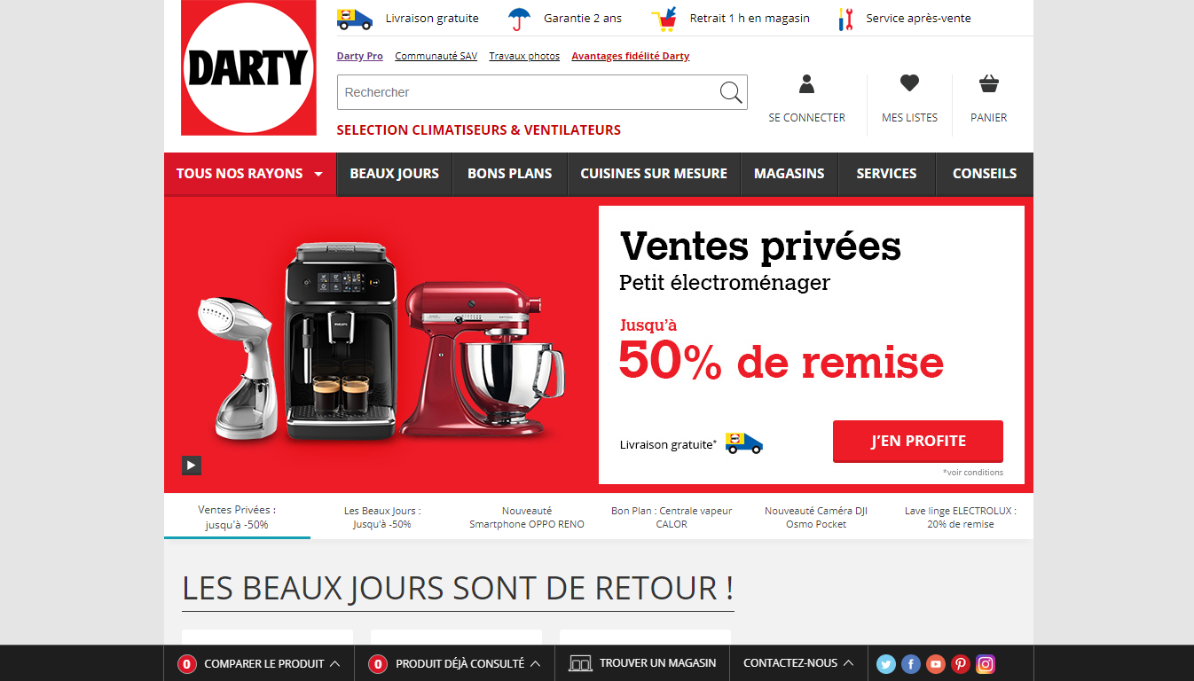 Homepage Darty, a French marketplace