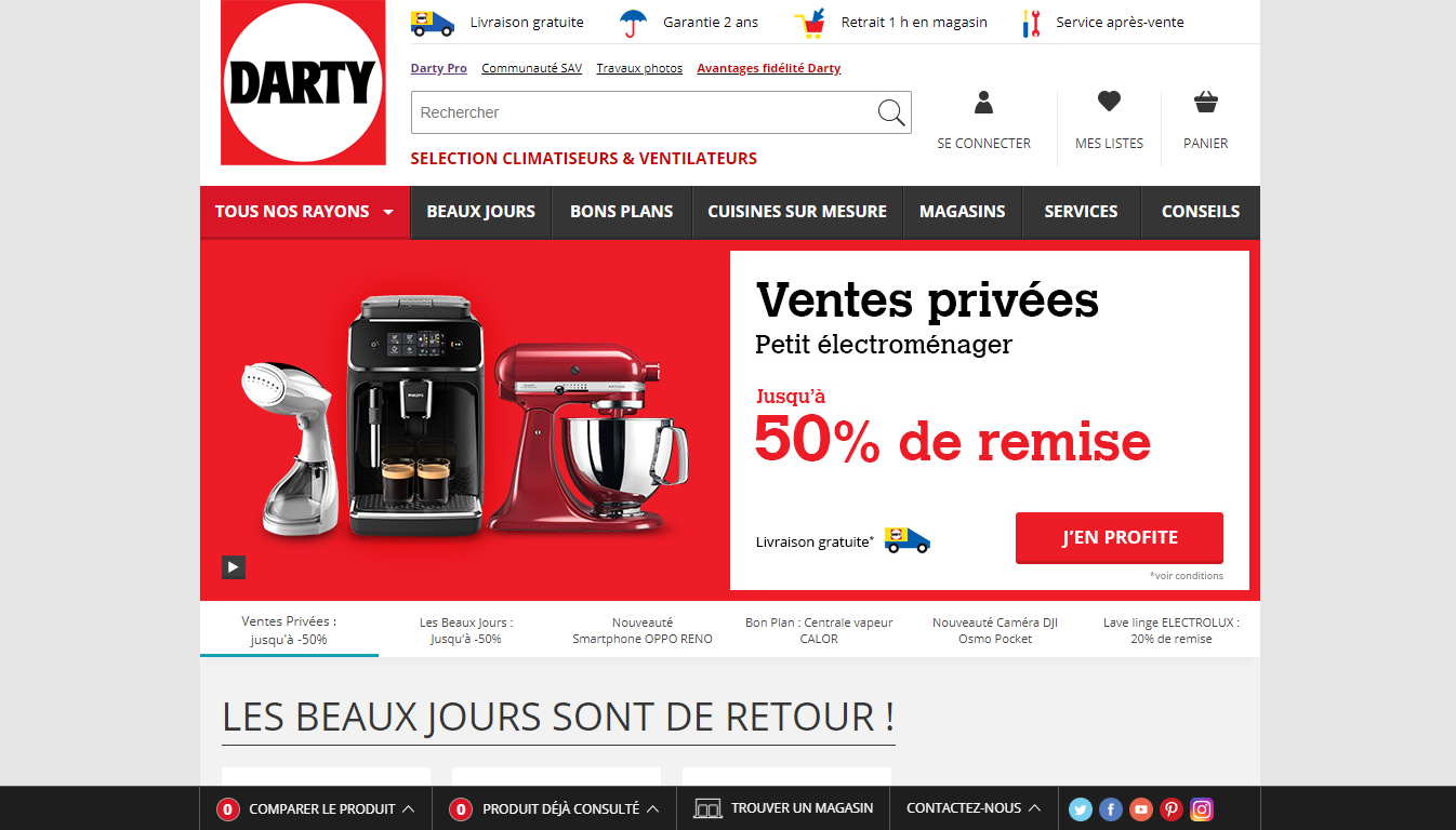 Homepage Darty, un marketplace francese