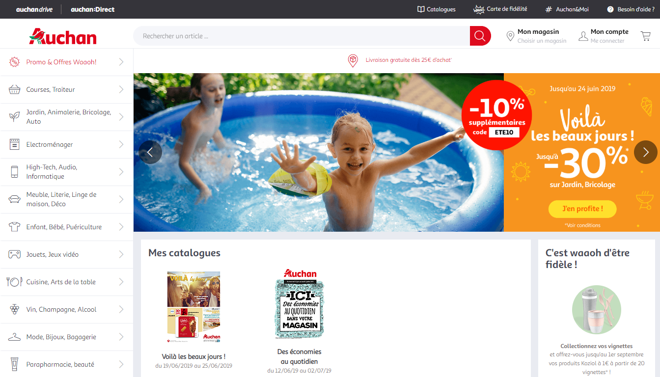 Page d'accueil Auchan, une des meilleures marketplaces pour vendre en France