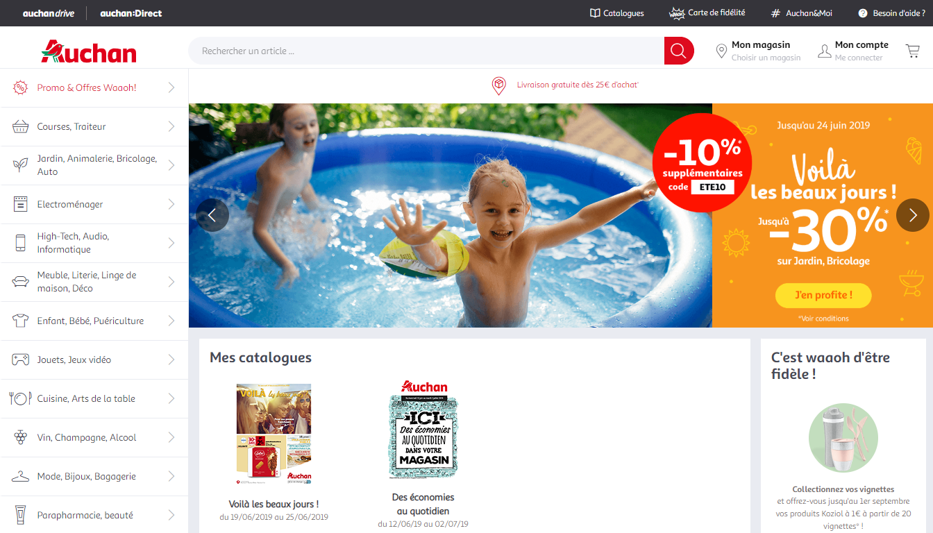 Auchan Homepage,  einer der Top-Marketplaces für den Verkauf in Frankreich