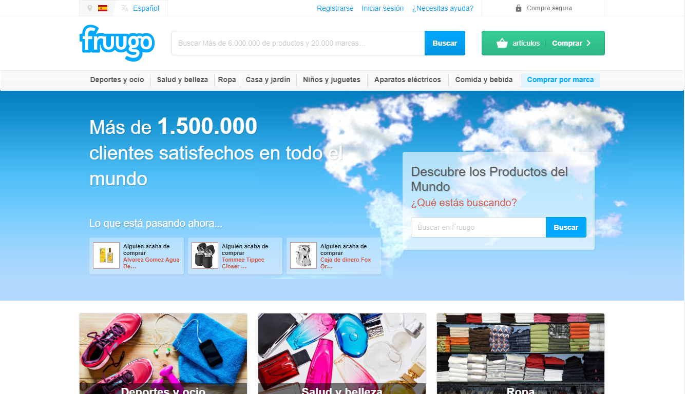 Homepage Fruugo, uno dei migliori marketplace in Spagna