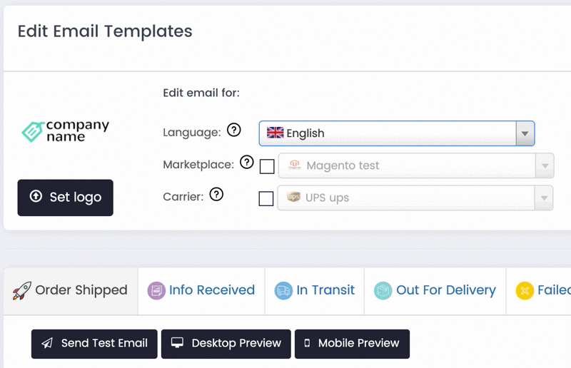 send shipping notifications upon each change on the delivery status, and customize your template
