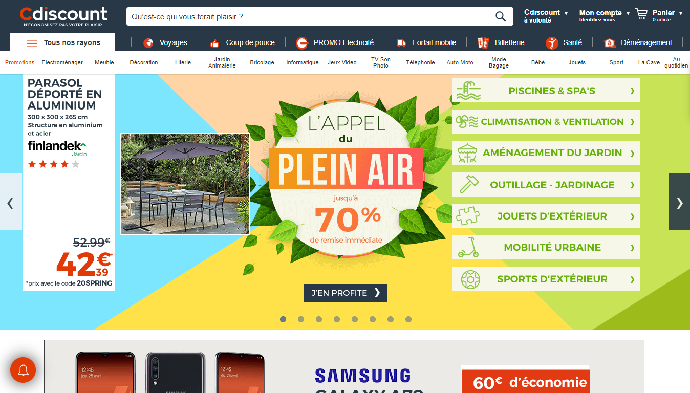 Page d'accueil Cdiscount, une des marketplace les plus célèbres en France
