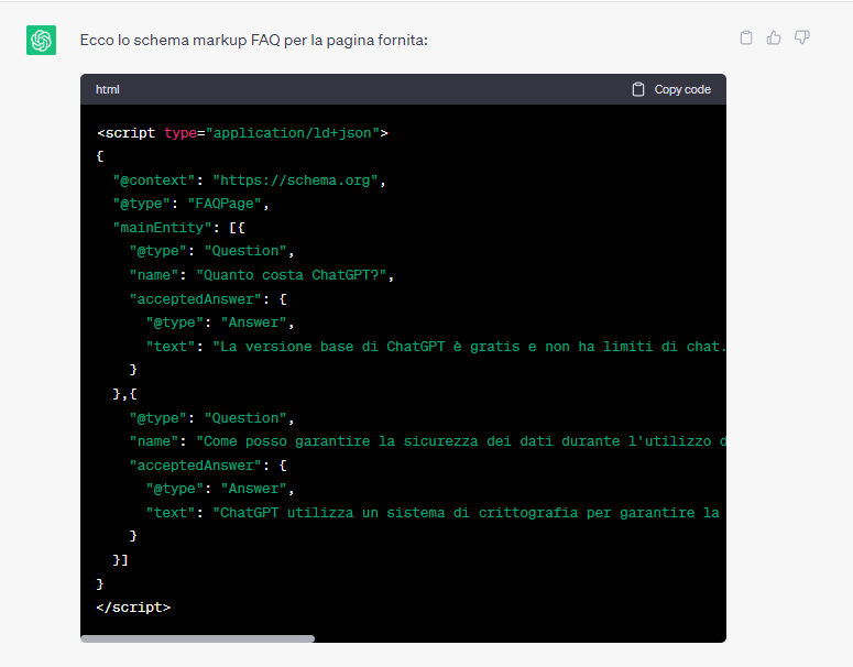 faq markup con ChatGPT